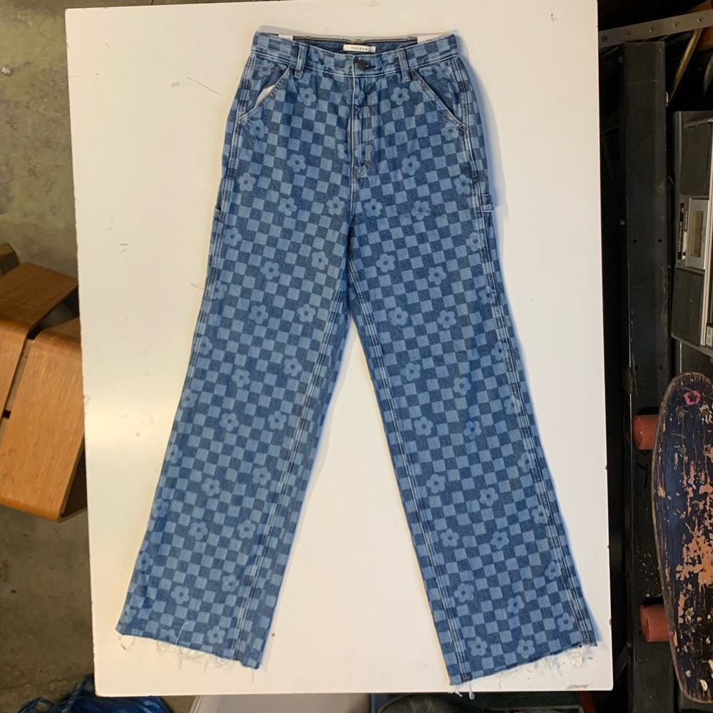 NWT Pacsun high waisted carpenter jeans, bleach pattern with distressed wash